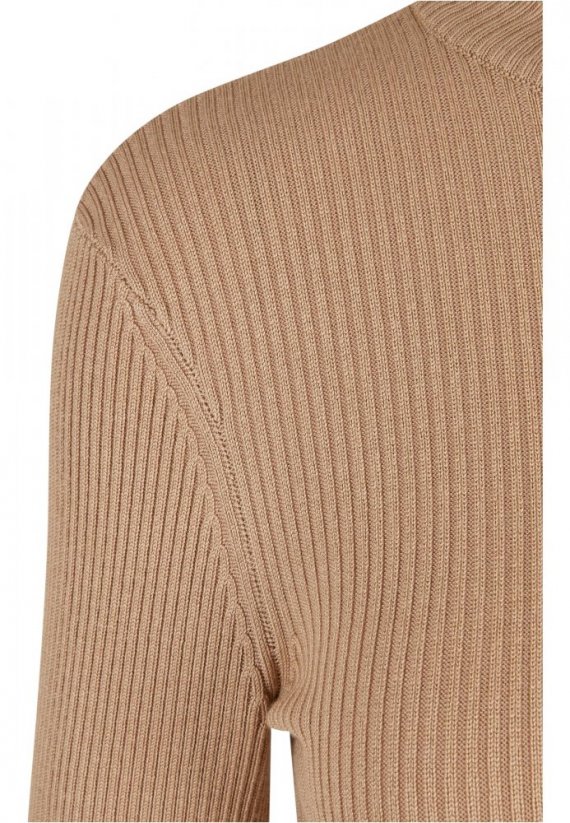 Ladies Cropped Rib Knit Zip Cardigan - unionbeige