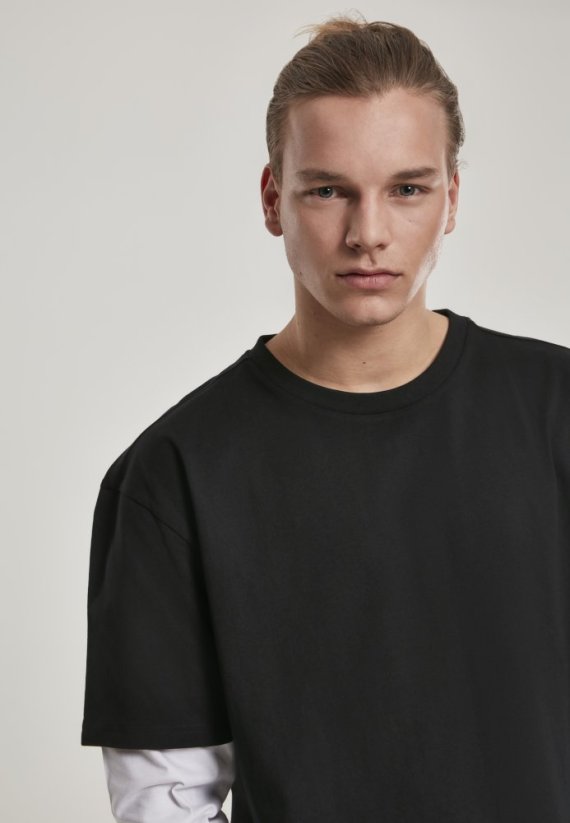 Pánské tričko Urban Classics Oversized Shaped Double Layer LS - černé, bílé