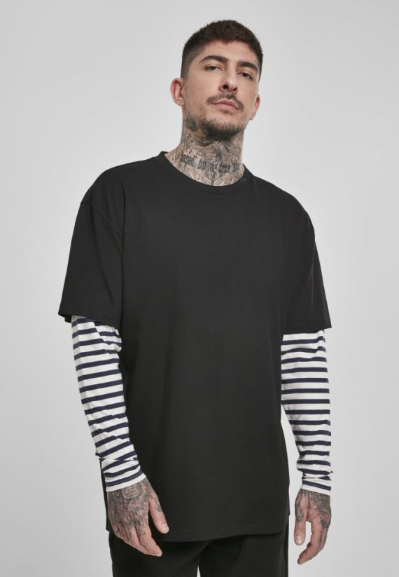 T-Shirt Oversized Double Layer Striped LS Tee - black