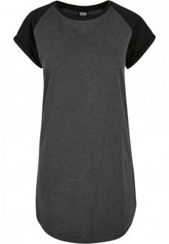 Ladies Contrast Raglan Tee Dress - charcoal/black