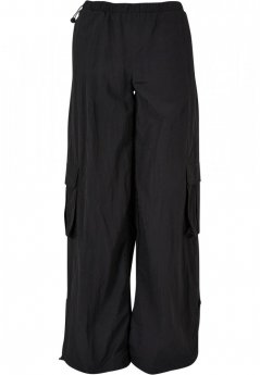 Ladies Wide Crinkle Nylon Cargo Pants - black
