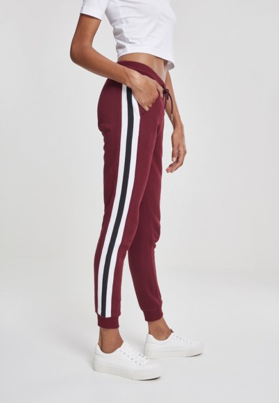 Dámske tepláky Urban Classics Ladies College Contrast Sweatpants - vínové s bielymi prúžkami