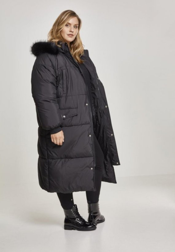 Černý dámský zimní kabát Urban Classics Oversize Faux Fur Puffer