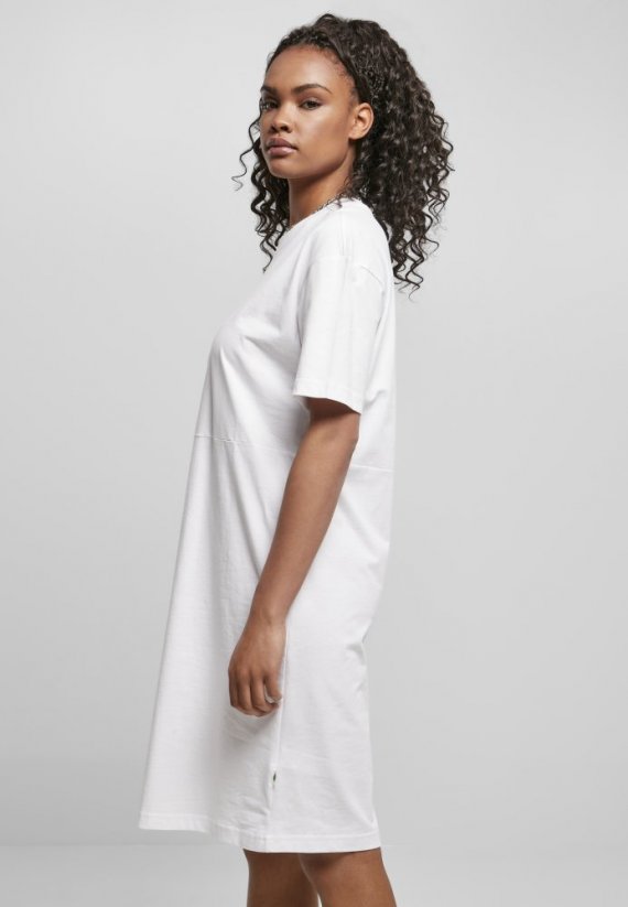 Šaty Urban Classics Ladies Organic Oversized Slit Tee Dress - white