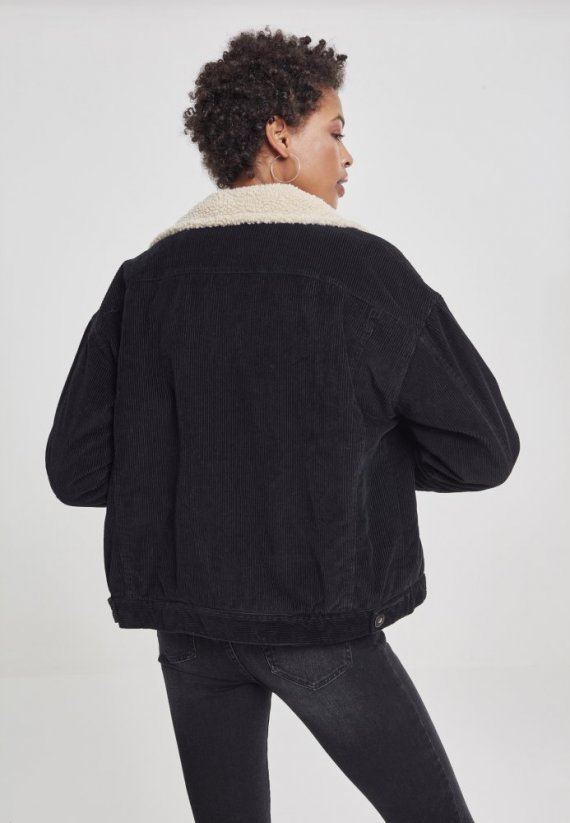 Bunda Urban Classics Ladies Oversize Sherpa Corduroy Jacket - blk/beige
