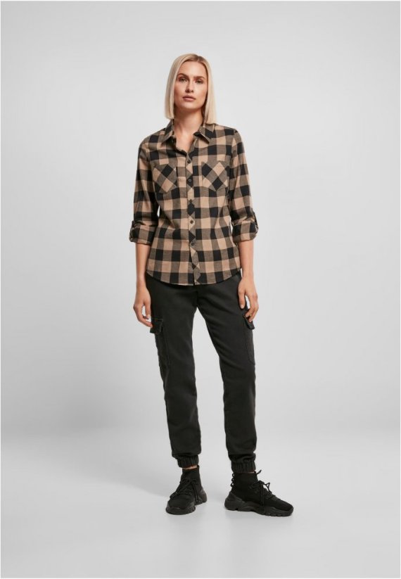 Ladies Turnup Checked Flanell Shirt - black/softtaupe
