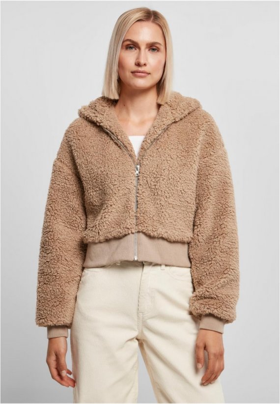 Ladies Short Oversized Sherpa Jacket - softtaupe