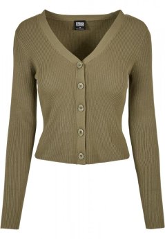 Ladies Short Rib Knit Cardigan - khaki