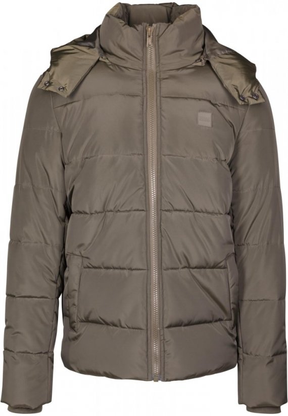 Olivová pánská zimní bunda Urban Classics Hooded Puffer Jacket
