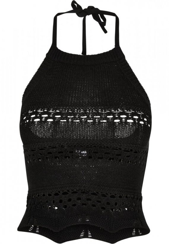 Ladies Short Crochet Knit Neckholder Top - black