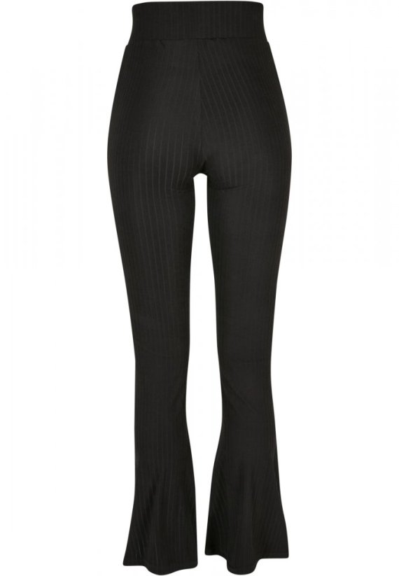 Ladies High Waist Rib Flared Leggings - black