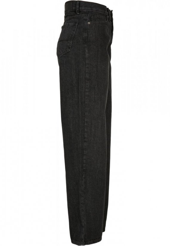 Ladies High Waist Wide Leg Cropped Denim Pants - black washed