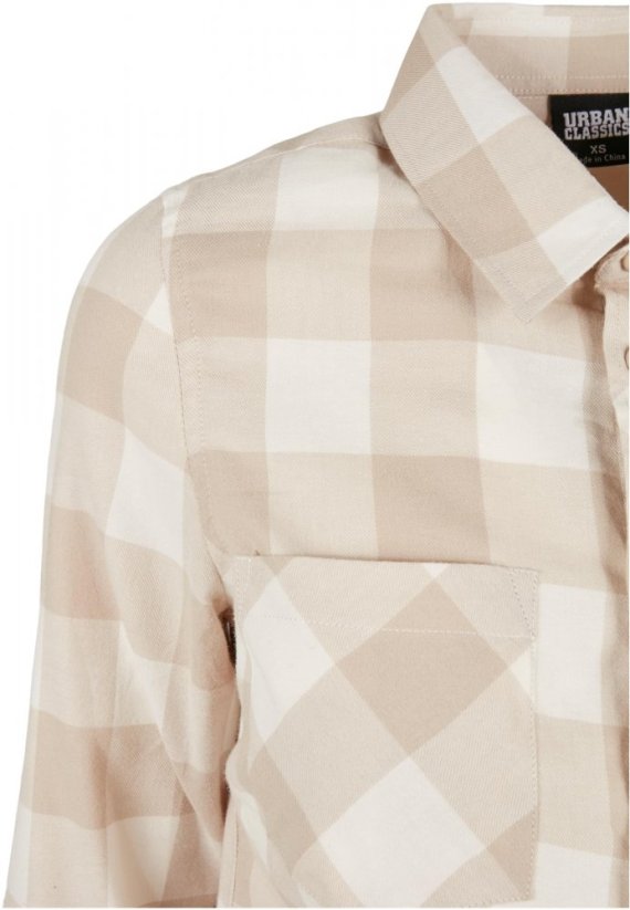 Ladies Turnup Checked Flanell Shirt - whitesand/lighttaupe