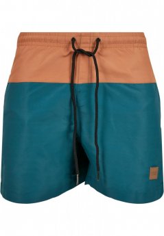 Pánské koupací kraťasy Urban Classics Block Swim Shorts - teal/toffee