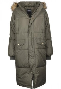 Dámský kabát Urban Classics Ladies Oversize Faux Fur Puffer Coat - olivový