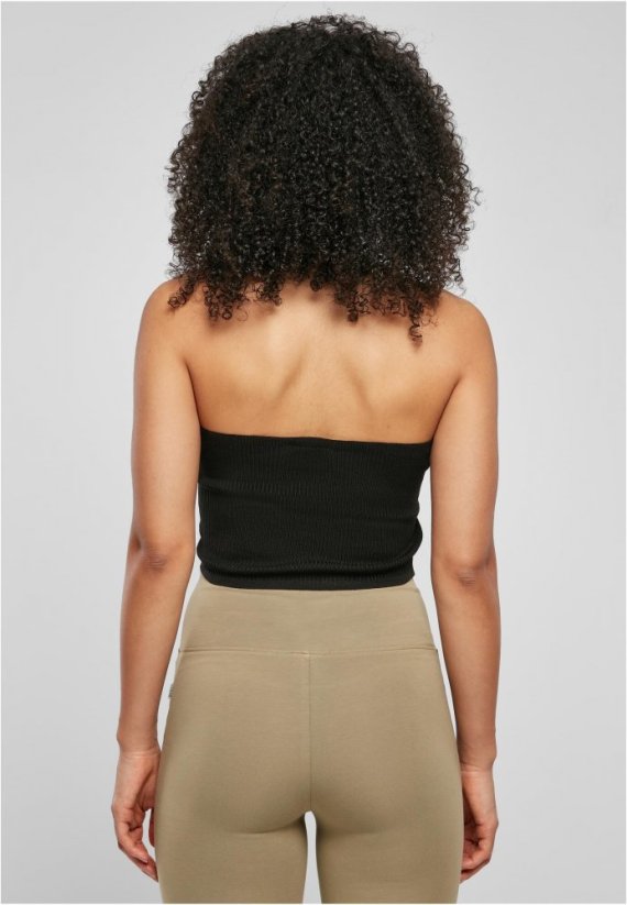 Ladies Rib Knit Crossed Neckholder Top - black