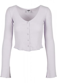 Ladies Cropped Rib Cardigan - softlilac