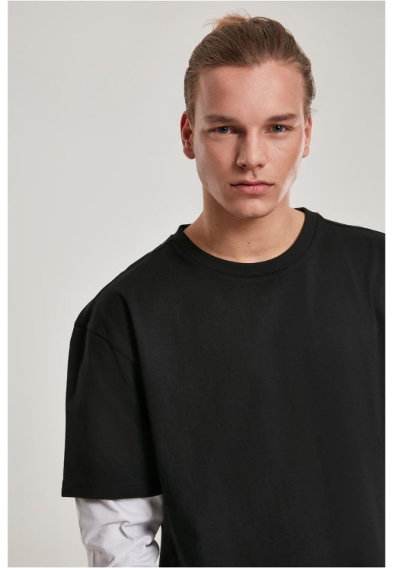 Oversized Shaped Double Layer LS Tee - black/white
