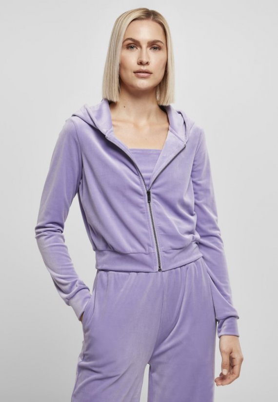 Ladies Short Velvet Zip Hoody - lavender