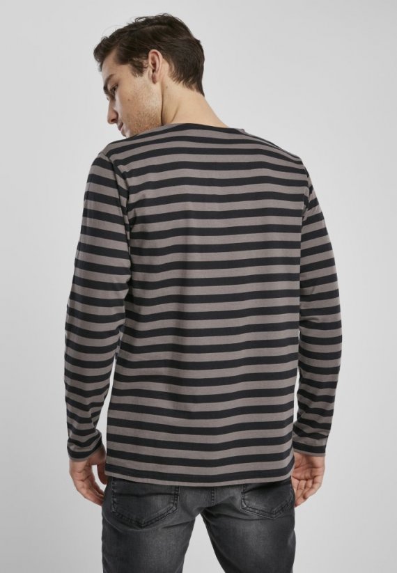 Męski T-shirt z długim rękawem Urban Classics Regular Stripe LS – szary, czarny