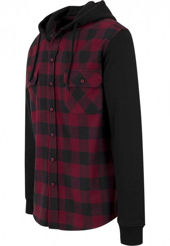Koszula Urban Classics Hooded Checked Flanell Sweat Sleeve Shirt - blk/burgundy/blk
