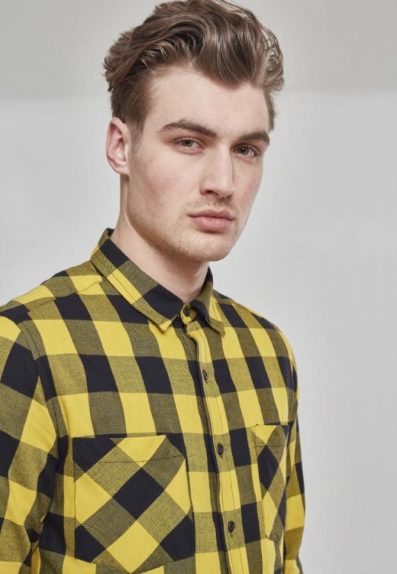 Pánská košile Urban Classics Checked Flanell Shirt - černá,žlutá