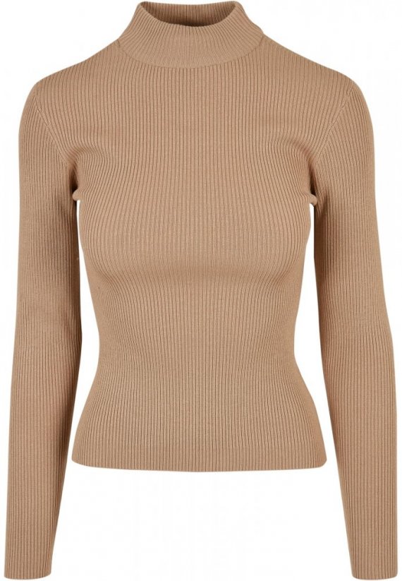 Ladies Rib Knit Turtelneck Sweater - unionbeige