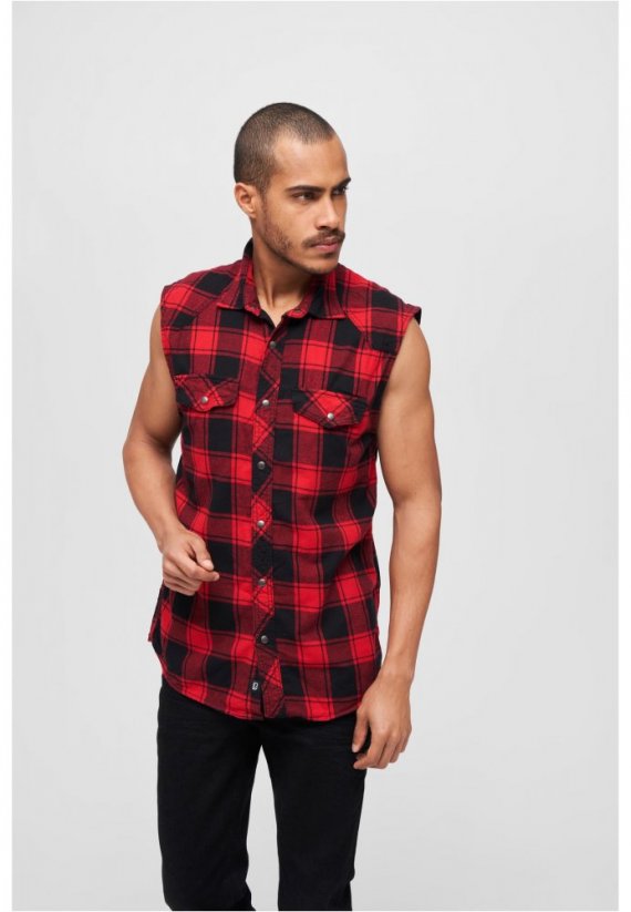 Červeno/černá pánská košile bez rukávu Brandit Checkshirt Sleeveless