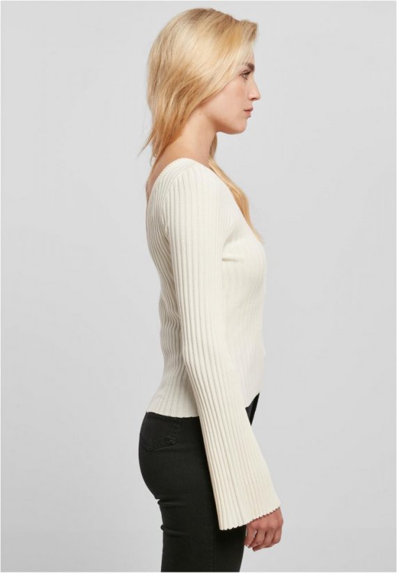Ladies Short Rib Knit One Sleeve Sweater - whitesand