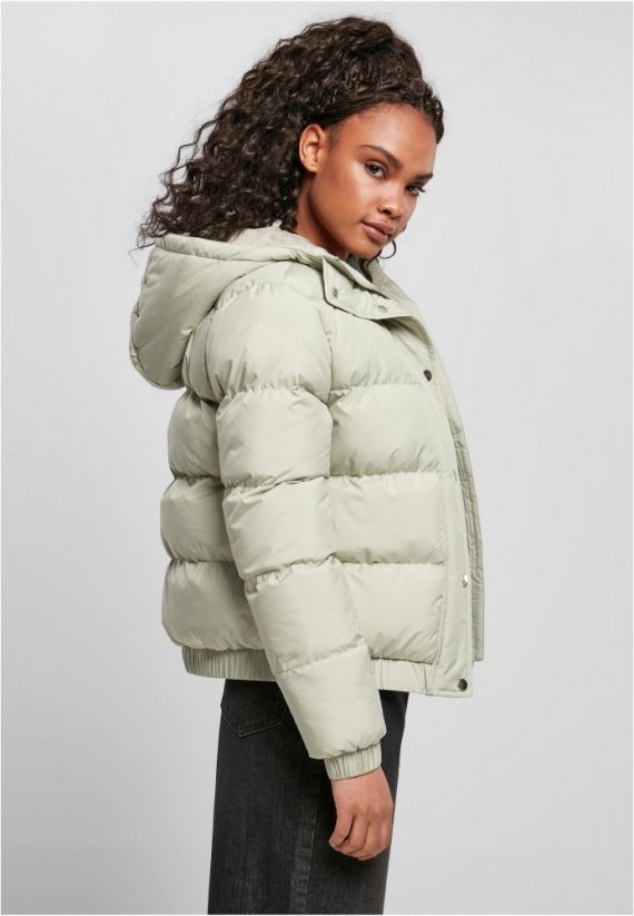 Pastelově zelená dámská zimní bunda Urban Classics Ladies Hooded Puffer Jacket