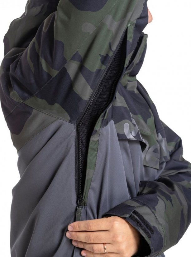 Maskáčová/šedá pánská zimní snowboardová bunda Meatfly Slinger Premium