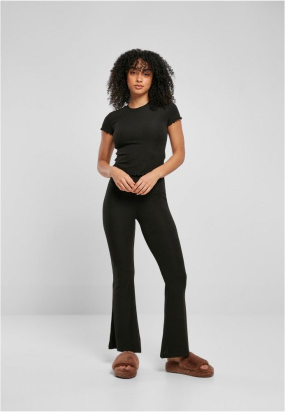 Ladies High Waist Rib Flared Leggings - black