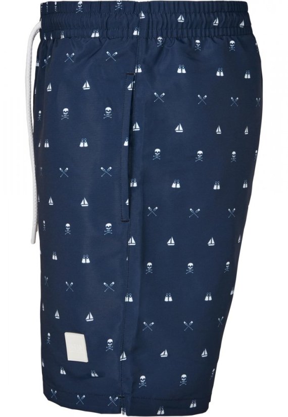 Pánske kúpacie šortky Urban Classics Pattern Swim Shorts - skullandyacht aop