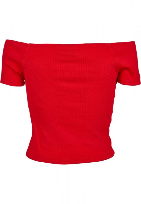 Ladies Off Shoulder Rib Tee - fire red