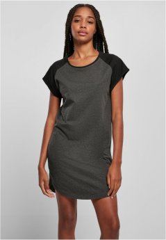 Ladies Contrast Raglan Tee Dress - charcoal/black