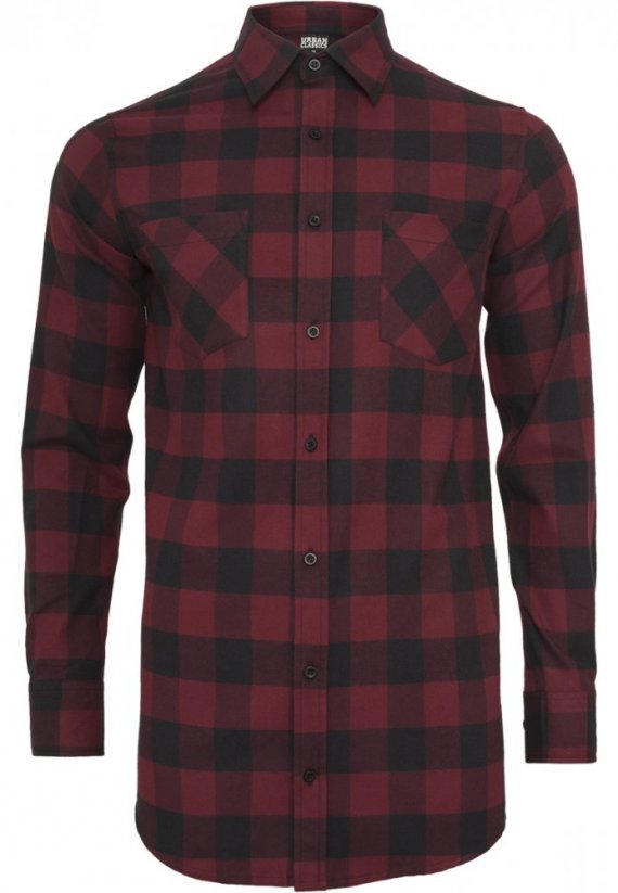 Košile Urban Classics Long Checked Flanell Shirt - blk/burgundy