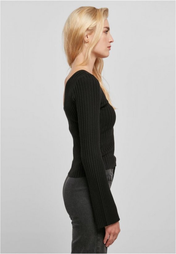 Ladies Short Rib Knit One Sleeve Sweater - black