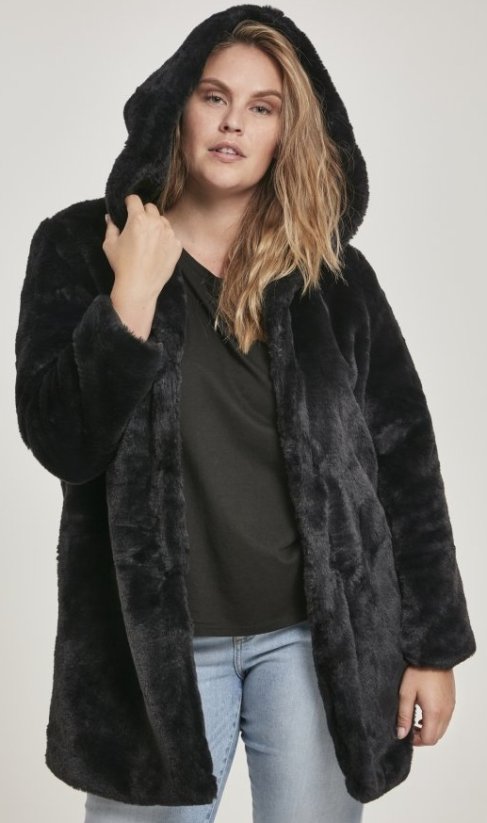 Dámský kabát Urban Classics Hooded Teddy - černý