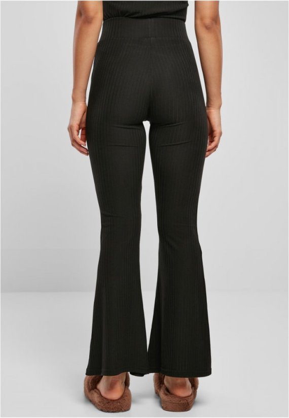 Ladies High Waist Rib Flared Leggings - black
