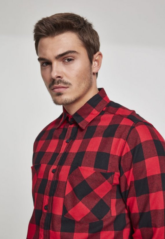 Męska koszula Urban Classics Side-Zip Long Checked Flanell Shirt - blk/red