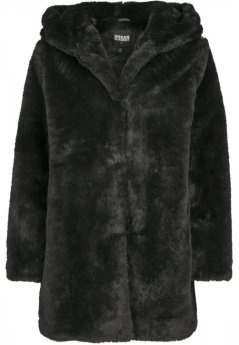 Dámský kabát Urban Classics Hooded Teddy Coat - černý