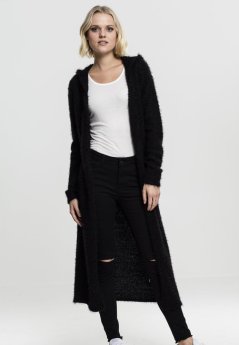 Ladies Hooded Feather Cardigan - black