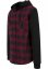 Hooded Checked Flanell Sweat Sleeve Shirt - blk/burgundy/blk