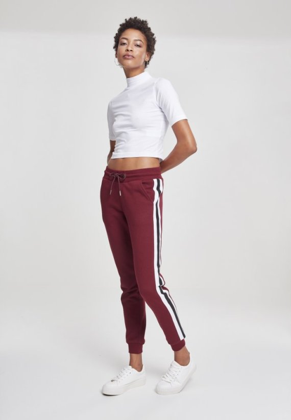 Dámske tepláky Urban Classics Ladies College Contrast Sweatpants - vínové s bielymi prúžkami