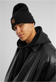 Synthetic Leatherpatch Long Beanie heatherbrown one size - black