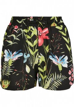 Ladies AOP Viscose Resort Shorts - black flower