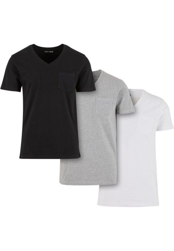 3-Pack T-Shirt - black/white/grey melange