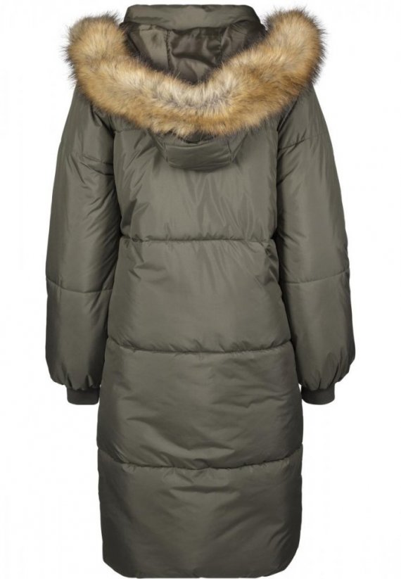 Olivový dámsky kabát Urban Classics Ladies Oversize Faux Fur Puffer Coat