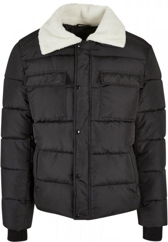 Męska kurtka zimowa Urban Classics Sherpa Collar Padded Shirt - czarna