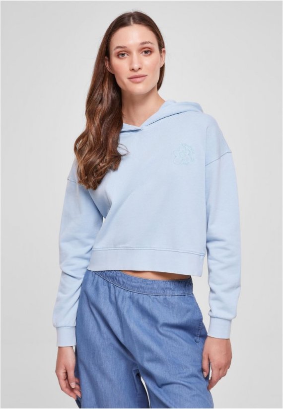 Ladies Short Flower Embroidery Terry Hoody - balticblue